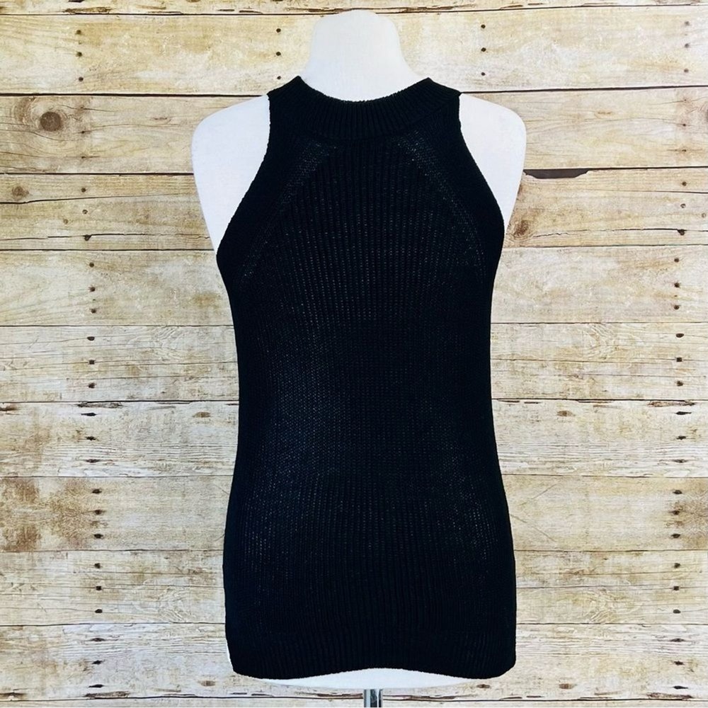 Black‎ High Neck Halter Knit Sleeveless Top with Side Slits Ribbed Tank - Picture 6 of 6